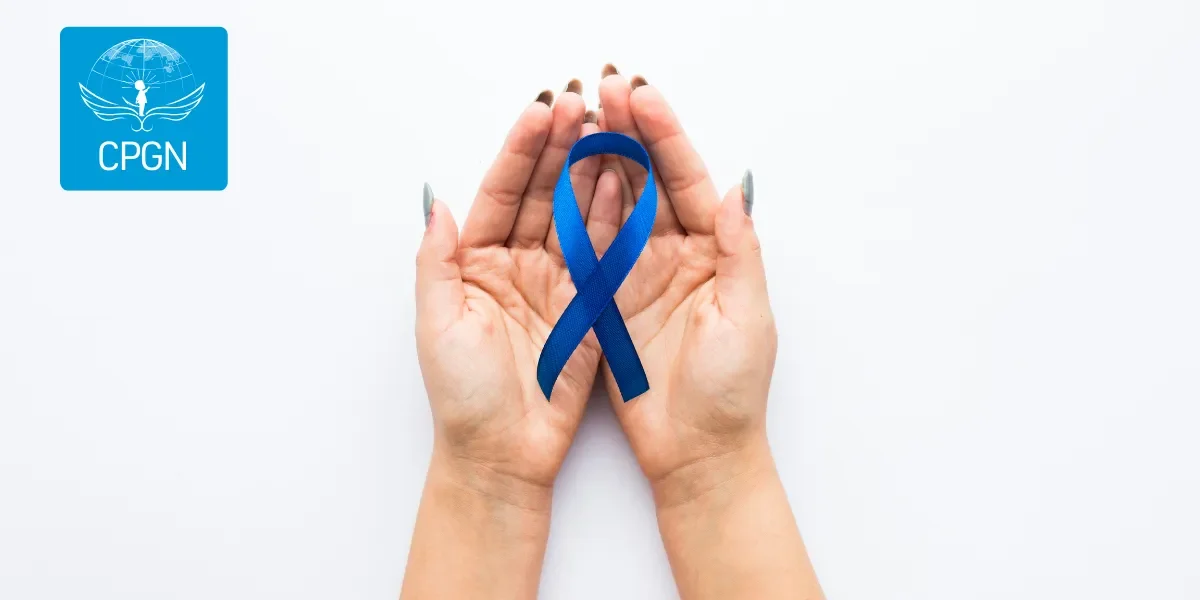 holding blue ribbon in both hands